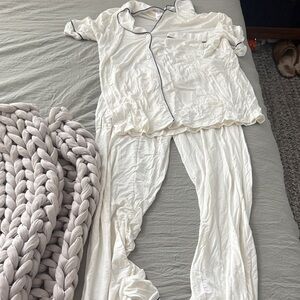 Eberjey White Pajama Set with Black Piping